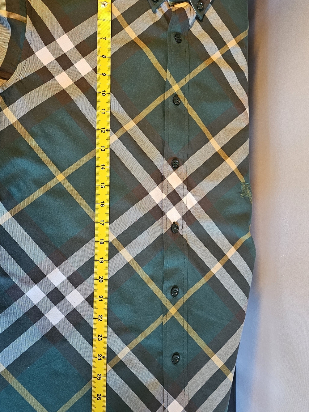 Burberry Green and Yellow Plaid Short Sleeve Button-Down Shirt - Picture 4 of 6